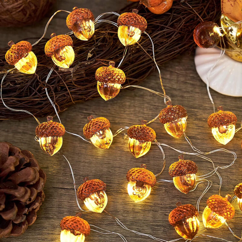 3D-Lichterkette in Eichelform für Thanksgiving, Herbstdekorationen, 3 m (10 Fuß) lange Lichterkette mit 30 LEDs und USB-Netzteil, ideal für