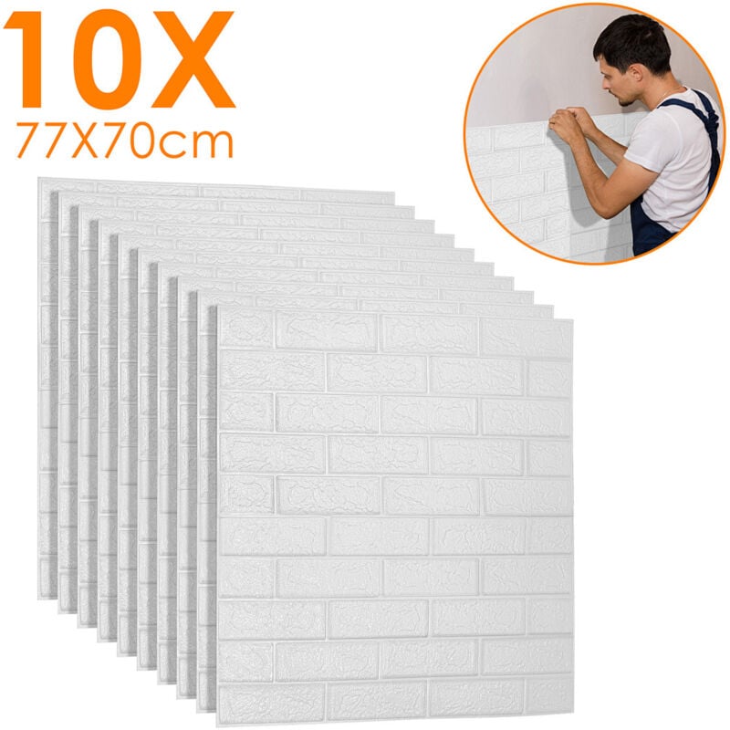 3D Tapete 10 tlg Wandtattoos Wandverkleidung Selbstklebend - 77x70cm Steinoptik Ziegel Tapete Moderne Wasserdicht Wandaufkleber für Wohnzimmer.