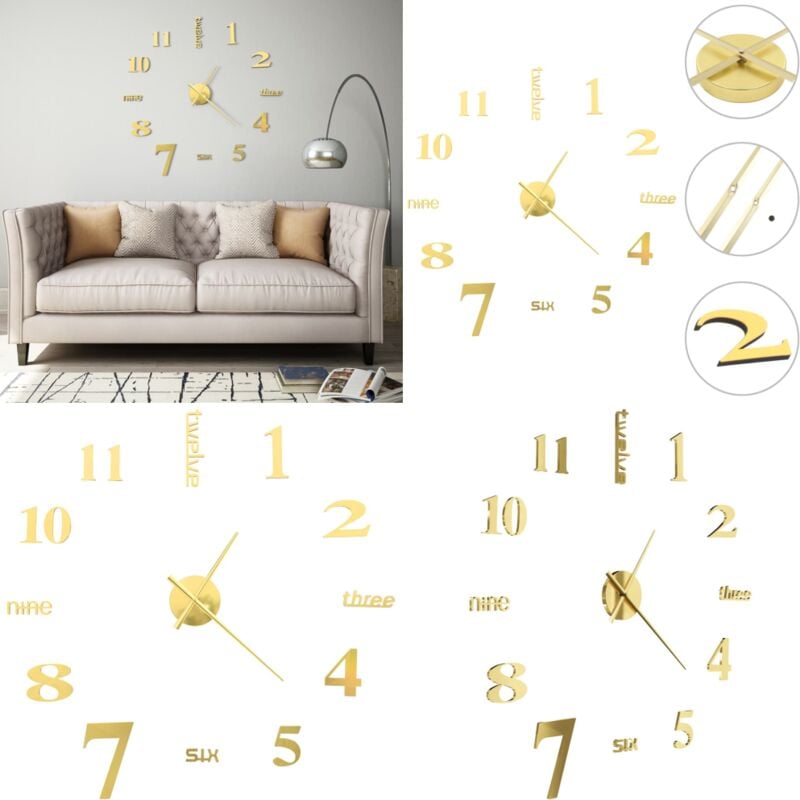 3D-Wanduhr Modernes Design 100 cm xxl Golden - Wanduhr - Wanduhren - Home & Living - Gold