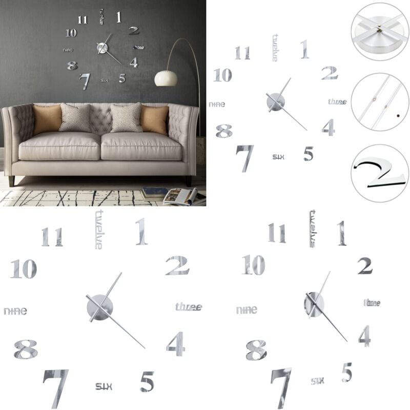 3D-Wanduhr Modernes Design 100 cm xxl Silbern - Wanduhr - Wanduhren - Home & Living - Silber