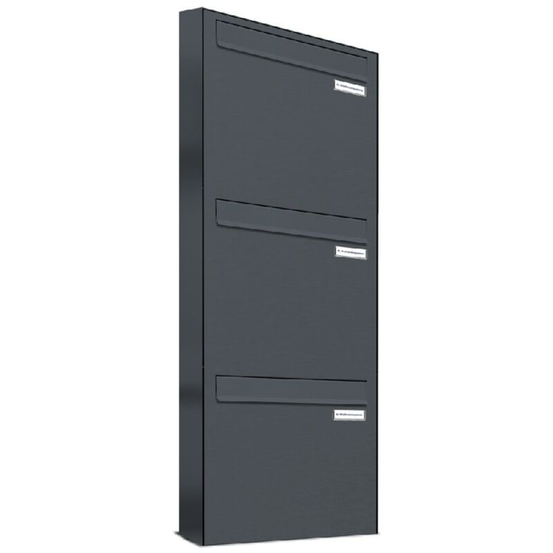 Al Briefkastensysteme - 3er 1x3 Briefkasten-Anlage Tür- Zaundurchwurf ral 7016 Anthrazit