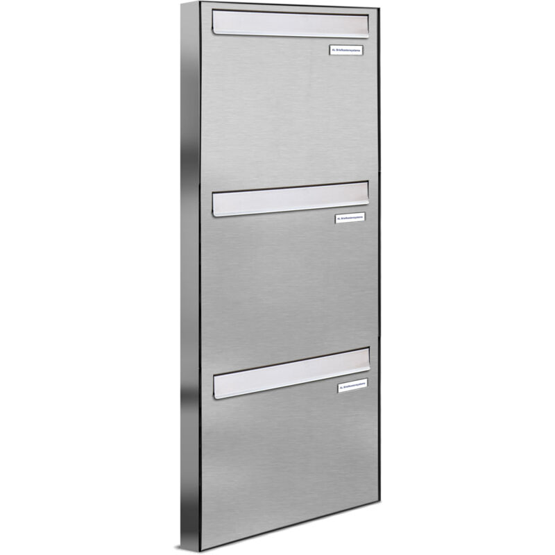 Al Briefkastensysteme - 3er 1x3 V2A Edelstahl Briefkasten-Anlage Tür- Zaundurchwurf