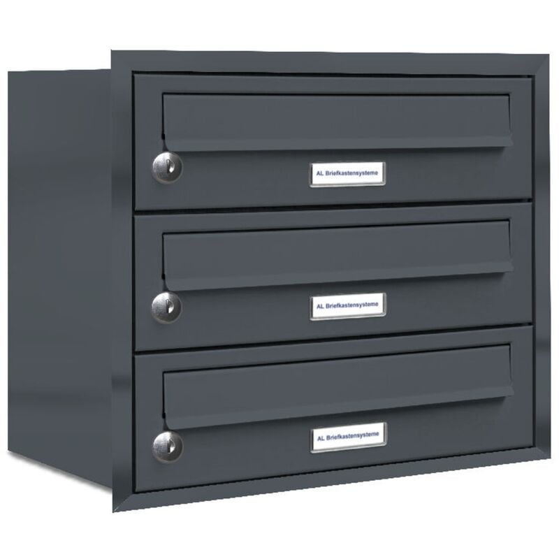 Al Briefkastensysteme - 3er Briefkasten Anlage Unterputz Montage ral 7016 Anthrazit