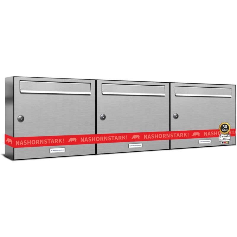 Al Briefkastensysteme - 3er Edelstahl Briefkasten Anlage 3 Fach Wandbriefkasten Postkasten