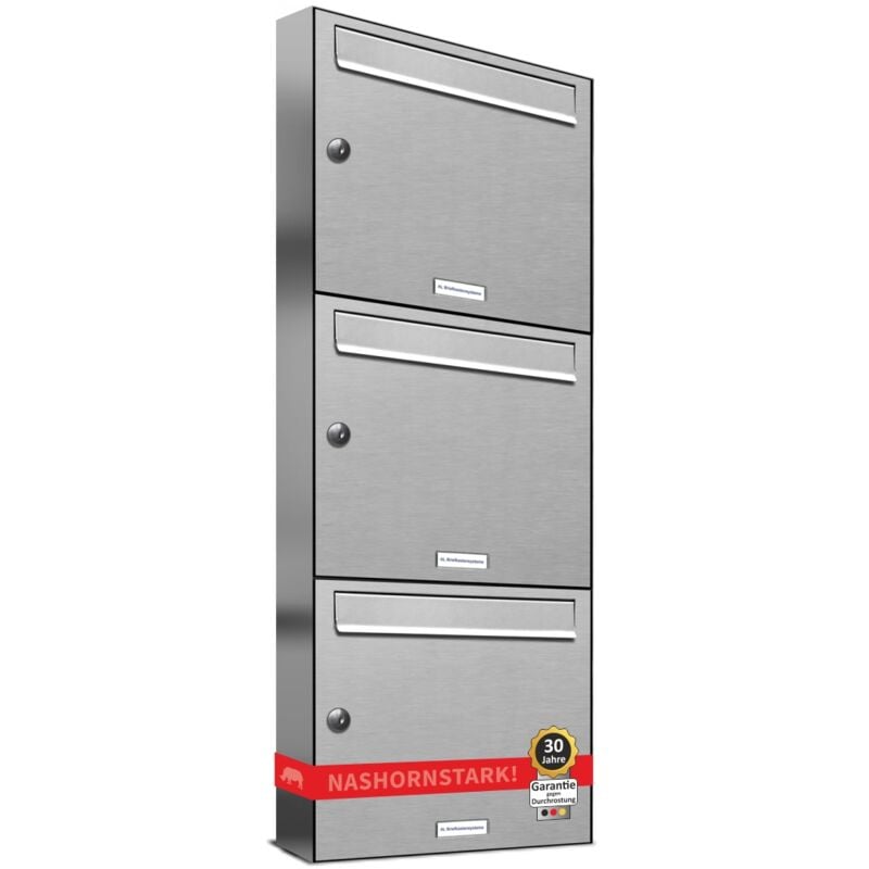 3er Edelstahl Briefkasten Anlage 3 Fach Wandbriefkasten Postkasten