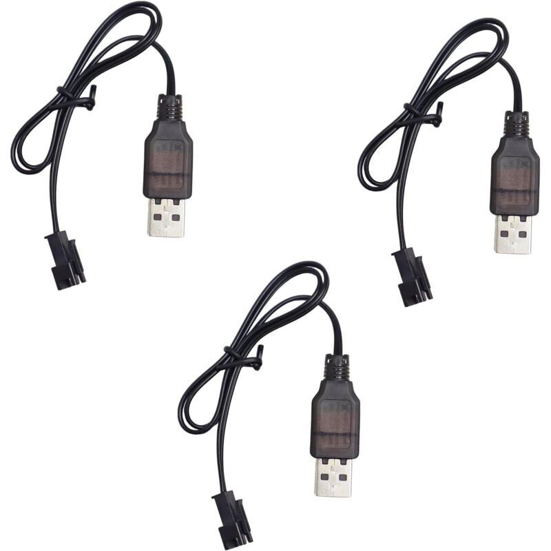 3er-Pack 3,7V USB LiPo-Ladekabel mit SM-2P-Stecker, RC LiPo-Akku-Ladekabel, für NiMH/NiCd-Akkus (3S) 3,6V, für Kinder-RC-Spielzeugautos, Boote,