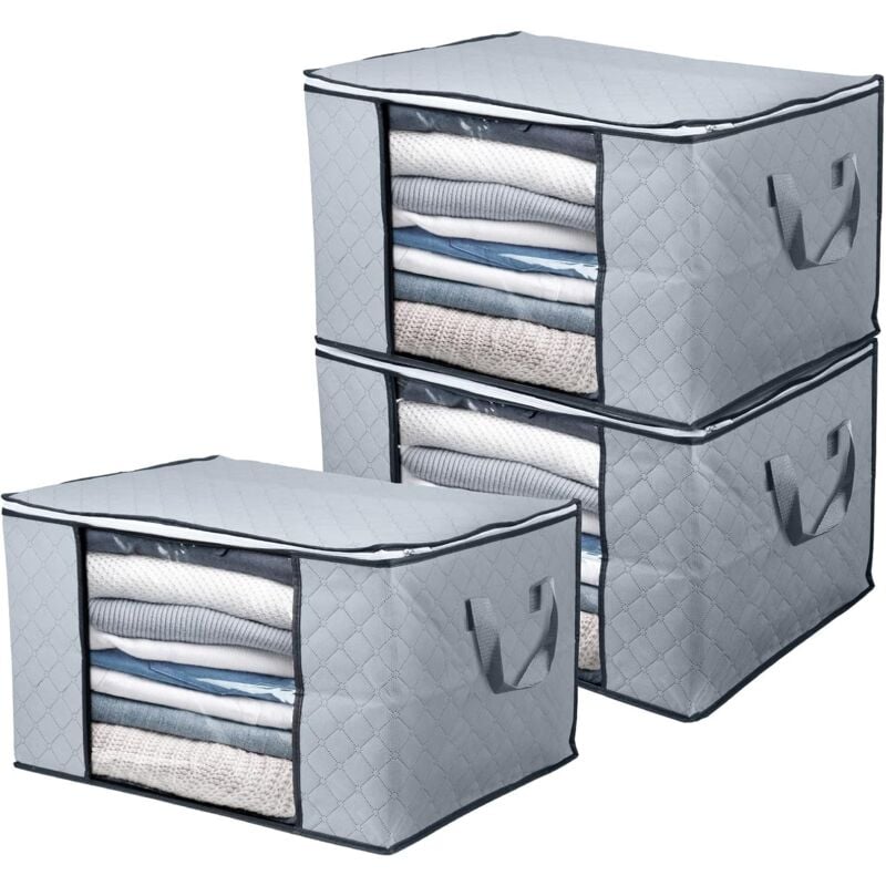 Alovez - 3er-Pack Bettdecken-Aufbewahrungstaschen, dicke, faltbare Quilt-Aufbewahrungstaschen aus Vliesstoff für Bettdecken, Bettwäsche und Decken