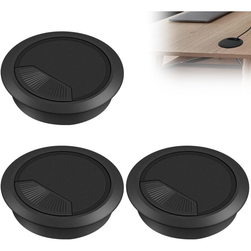 3er-Pack Kabeldurchführungen für den Schreibtisch, Kabelmanagement für den Schreibtisch, 60 mm Kabelabdeckung für den Schreibtisch,