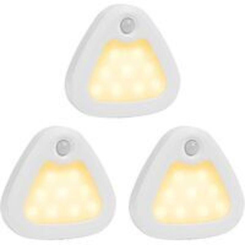 Ersandy - 3er-Pack kabellose, batteriebetriebene Bewegungsmelder-Leuchten, superhelle LED-Leuchten mit Magnetstreifen/3M-Klebebändern für Schränke,