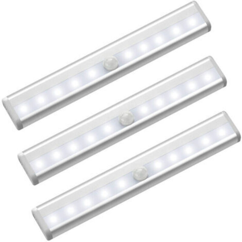 3er-Pack LED-Leuchten mit Bewegungsmelder für Schränke, 10 kabellose LED-Spots, LED-Leuchten für Schränke, batteriebetriebene LED-Beleuchtung mit