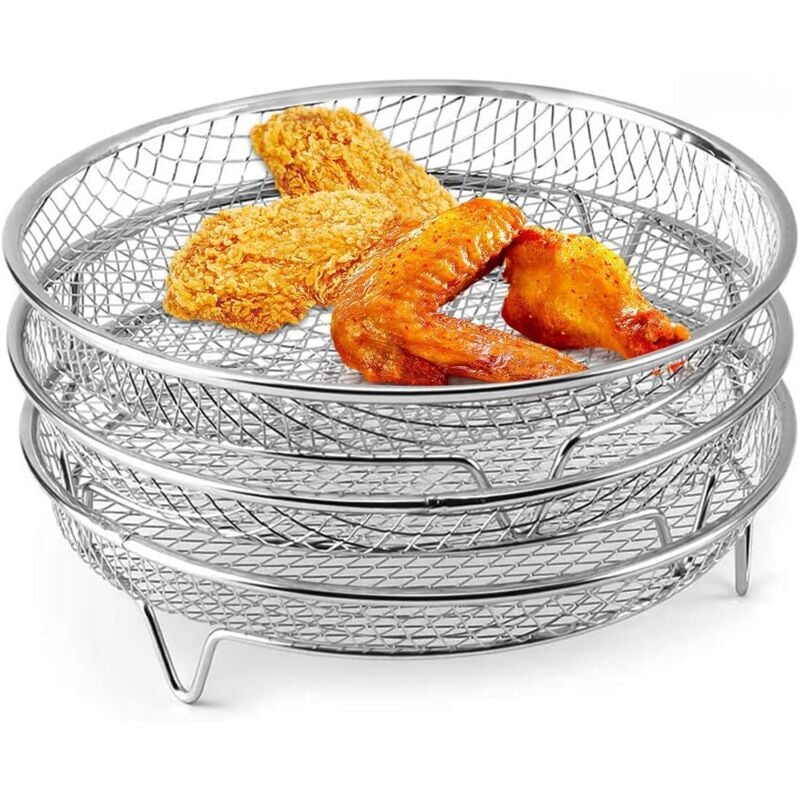 Lablanc - 3er-Pack stapelbare Air-Fryer-Gestelle, Air-Fryer-Zubehör, 8 Zoll, 304 Edelstahl, mehrschichtige Air-Fryer- und Ofenschale (rund)