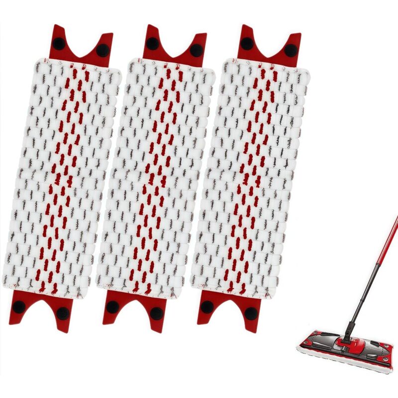 Sjqka - 3er-Pack Vileda Mop-Ersatzpads, kompatibel mit Vileda Ultramax/Easy Wring Mikrofaser-Mopps (Rot, 35 x 14 cm)