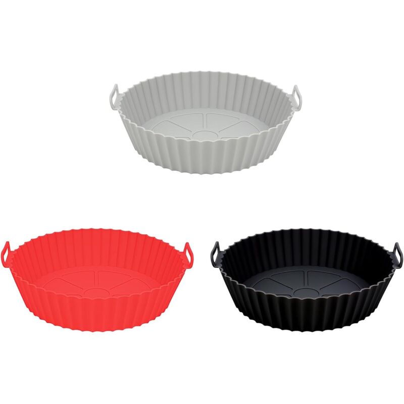 3er-Pack wiederverwendbare Silikon-Töpfe für die Heißluftfritteuse – 20 cm runder Korb – Antihaft-Zubehör für die Heißluftfritteuse, den Backofen,