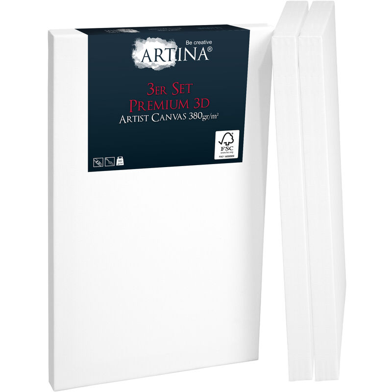 3er Set Artina Premium 3D Keilrahmen Leinwand18cm, 24cm
