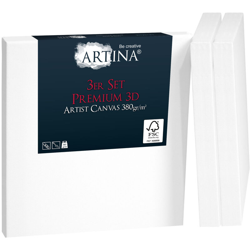 3er Set Artina Premium 3D Keilrahmen Leinwand 20cm, 20cm