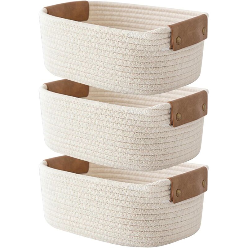 3er Set Aufbewahrungskörbe aus Baumwolle Beige – Geflochtene Organizer Körbe für Bad, Kinderzimmer und Wohnzimmer (28 x 22 x 11 cm)