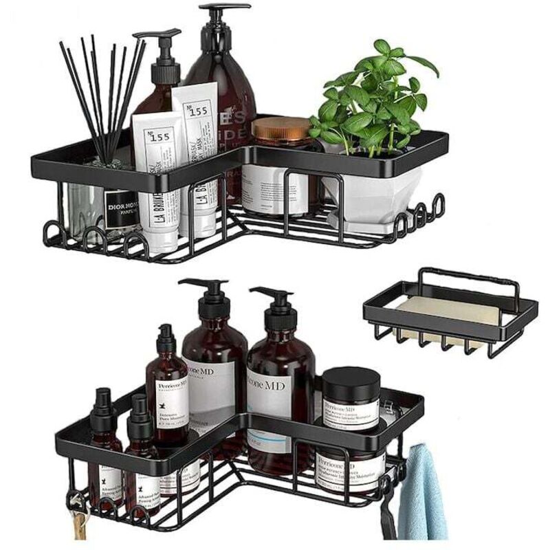 3er Set Eckregale selbstklebend zur Wandmontage für Bad und Küche, Eckregal ohne Bohren