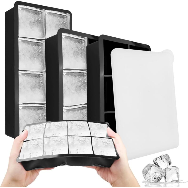 3er Set Eiswürfelbehälter, Eiswürfelformen, Eiswürfelschalen mit Deckel, Silikon Eiswürfelschalen, Eiswürfelschale, für Whisky, Fruchtwein, Getränke