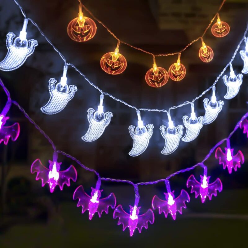 3er-Set Halloween-Lichterketten – Lichterpfosten – 3 m lange Lichterkette mit 20 LEDs, batteriebetrieben, für die Halloween-Dekoration im Innen- und