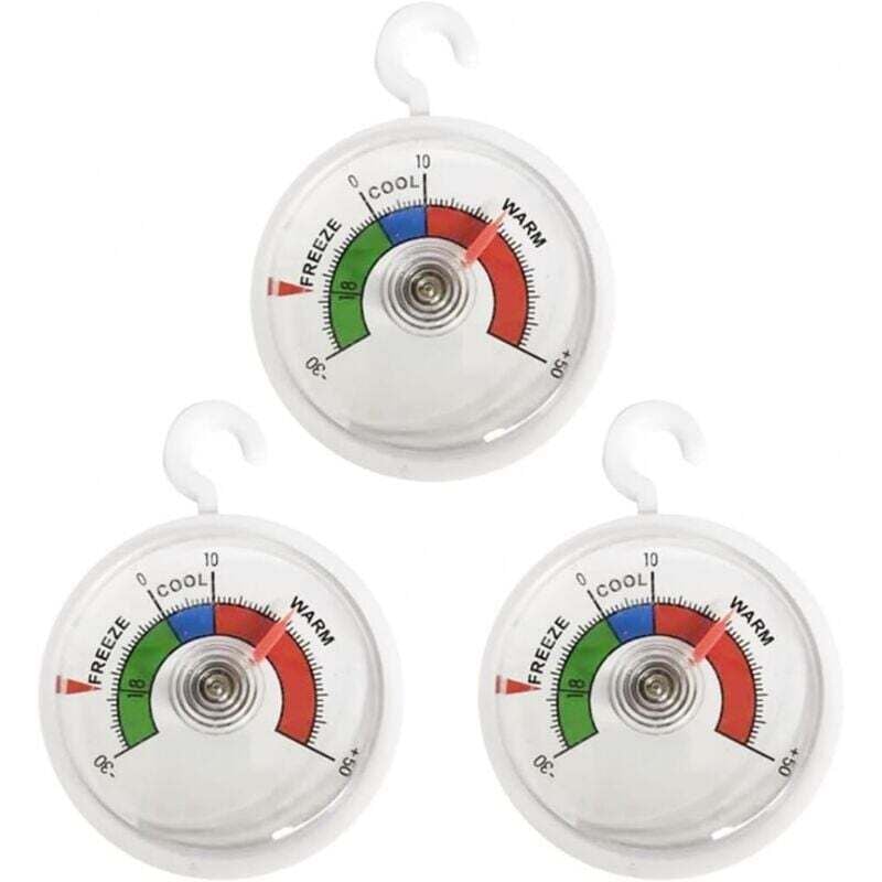 3er-Set Kühlschrankthermometer mit 65 mm Zifferblatt und farbigen Zonen, analoges Thermometer für Kühlschrank, Gefrierschrank oder Gefrierschrank,