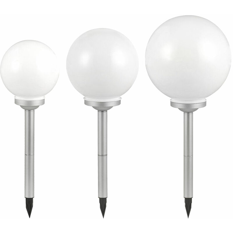 Led Gartendeko Solarleuchten Wegeleuchte Kugeldesign Außenleuchte, Erdspieß, IP44, 3 verschiedene Größen 20, 25, 30 cm, 3er Kugel-Set