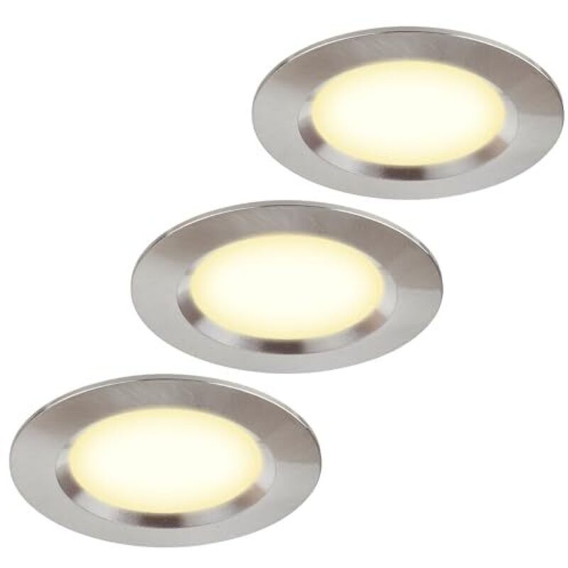 3er Set Möbelleuchte 12V ultra flach 3W LED-Einbaustrahler 55mm Lochausschnitt mit 1.7M Kabel IP44 Deckenspot für Spiegelschränke, Vitrinen, Möbel