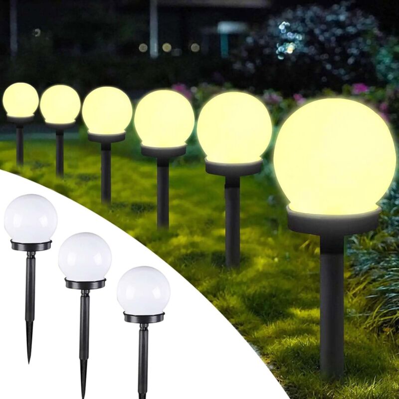 3er Set Solar Garten Bodenleuchten, Solar Gartenleuchte, Wasserdichte Außenleuchte, Solar Wegeleuchten, Runde LED Globe Kugelleuchten