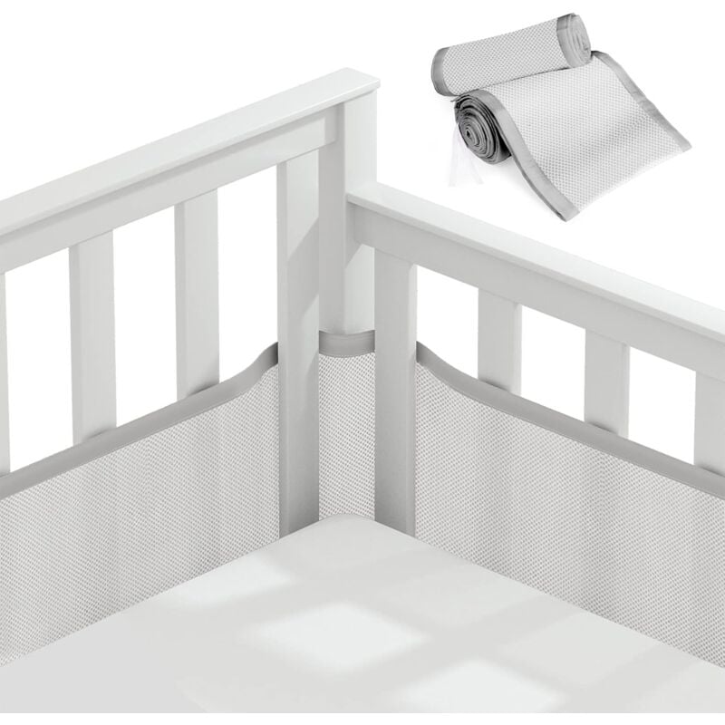 Babybettumrandung 340/160x30cm, Grau Babybettumrandung 3D-Netzfutter Sicher für die Luftzirkulation für Babybett Geeignet für alle Arten von