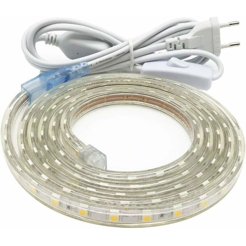3M LED-Streifen, sehr heller LED-Streifen 220 V mit Schalter, 5050 IP65 wasserdicht, Warmweiß