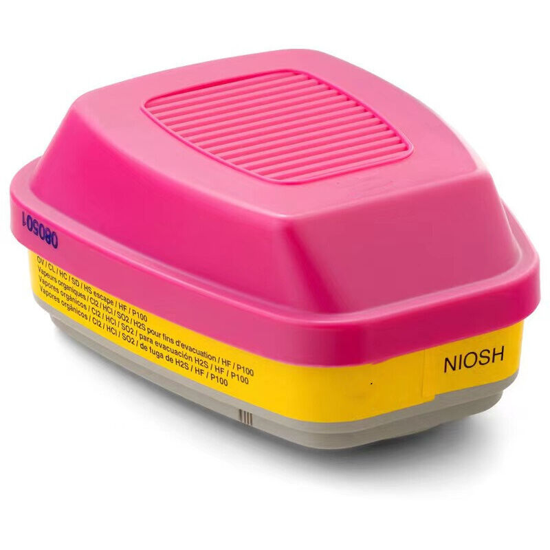 3M P100 60923 Atemschutzfilter, 1 Paar, schützt vor organischen Dämpfen, sauren Gasen und Feinstaub, Magenta, Gelb