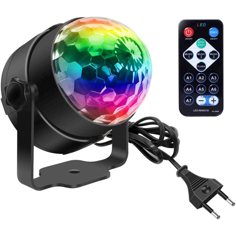 3W RGB-LED-Diskokugel mit Fernbedienung, musiksynchronisierten Lichteffekten, 360°-Drehung, Partyprojektor für Geburtstage, Karaoke, Weihnachten und