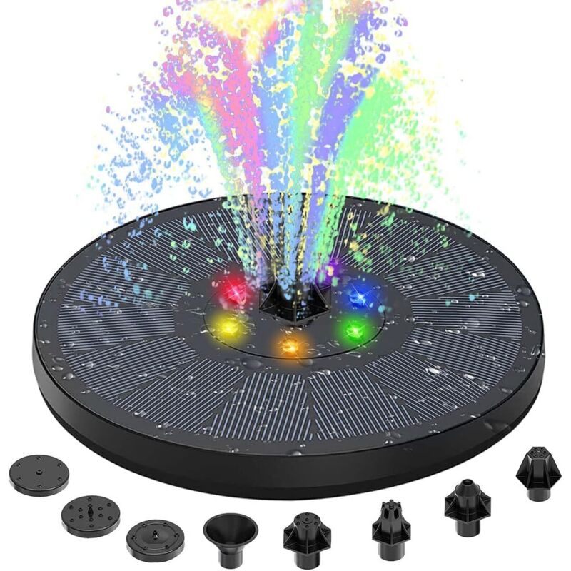 3W Solar Springbrunnen Upgrade Solar Teichpumpe mit 8 Effekten, Solarbrunnen für Garten mit Akku