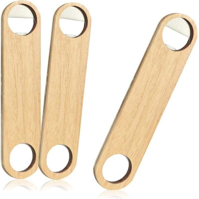 3x Flaschenöffner aus Edelstahl mit natürlichem Holzgriff – Flaschenöffner im schlichten Design (03 Stück – Holz. Edelstahl. Flach)