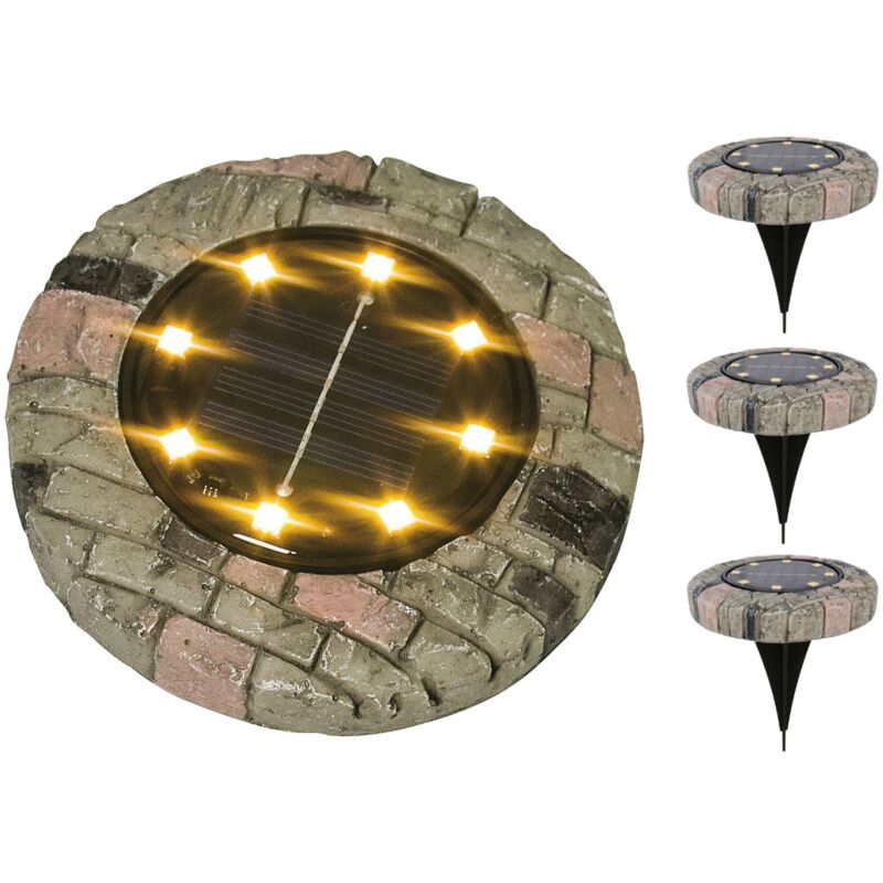 3x LED Solarleuchte Steinoptik warmweiß Gartenleuchte Leuchtstein Gartendeko