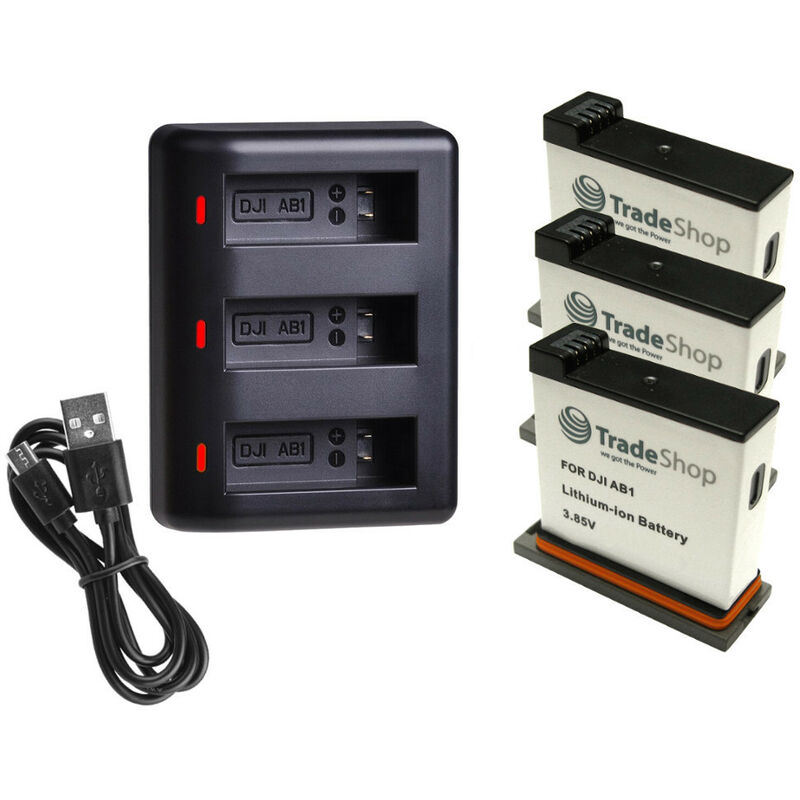 Trade-shop - 4in1 Set: 3x Akku 1350mAh + usb 3-fach-Ladegerät Schnell-Ladestation für dji Osmo CP.OS.00000020.01 Action Kamera ersetzt dji 188480,