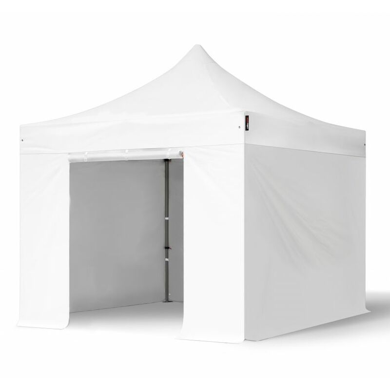 3x3 m Faltpavillon, premium Stahl 40mm, Seitenteile ohne Fenster, weiß