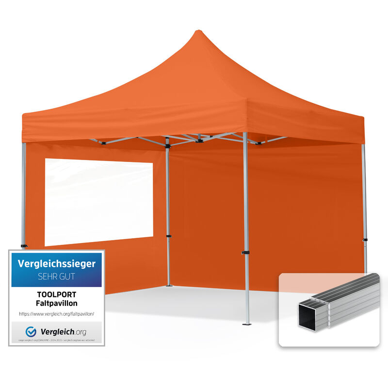 House Of Tents - 3x3 m Faltpavillon, economy Alu 32mm, Seitenteile mit Panoramafenster, orange