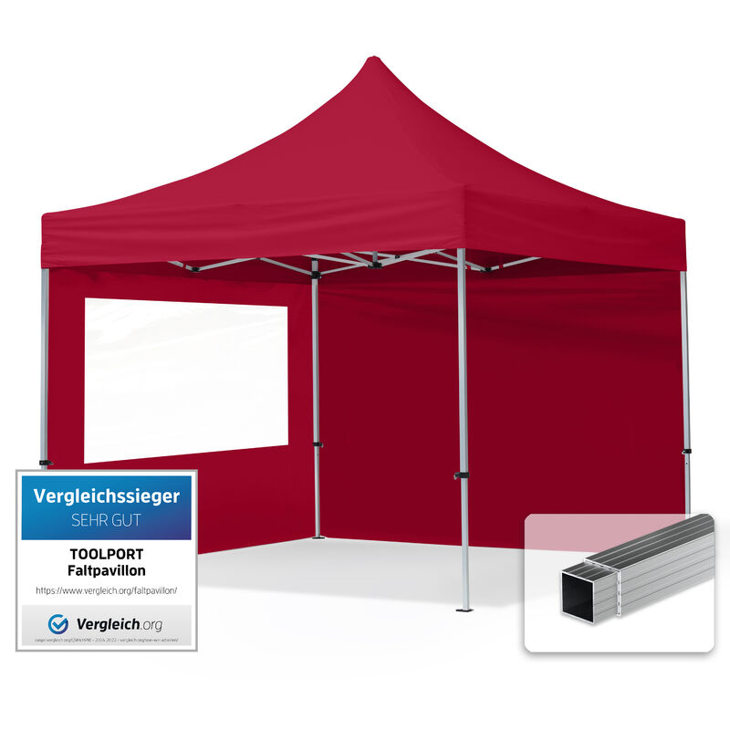 House Of Tents - 3x3 m Faltpavillon, economy Alu 32mm, Seitenteile mit Panoramafenster, rot