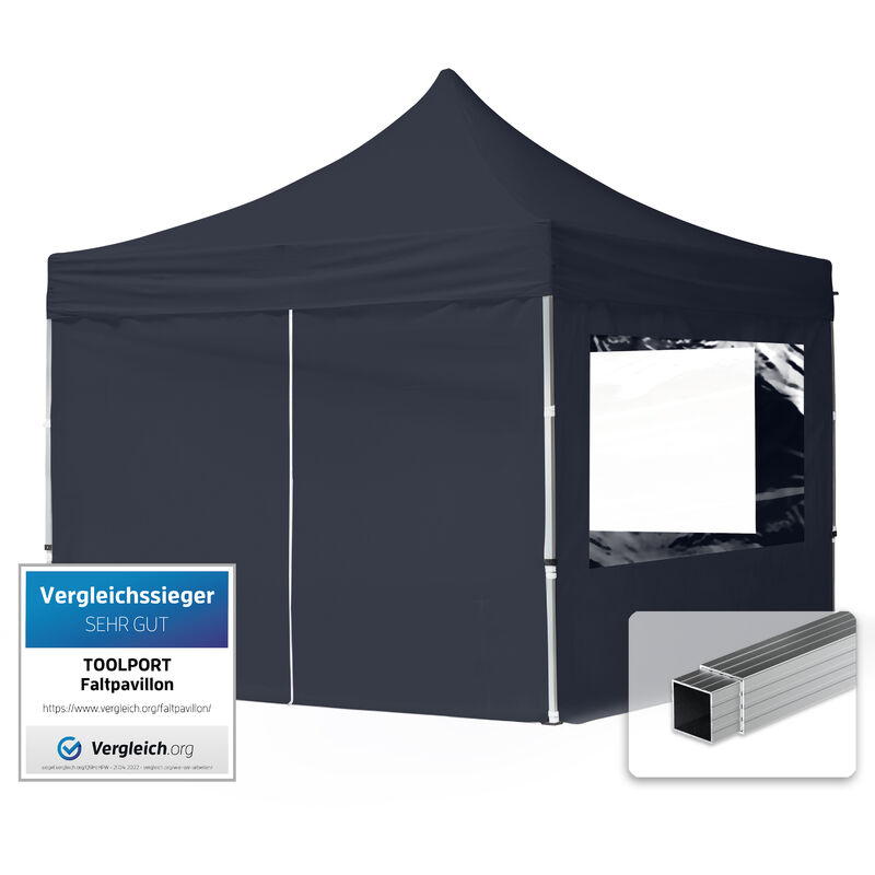 3x3 m Faltpavillon, ECONOMY Alu 32mm, Seitenteile mit Panoramafenster, dunkelgrau