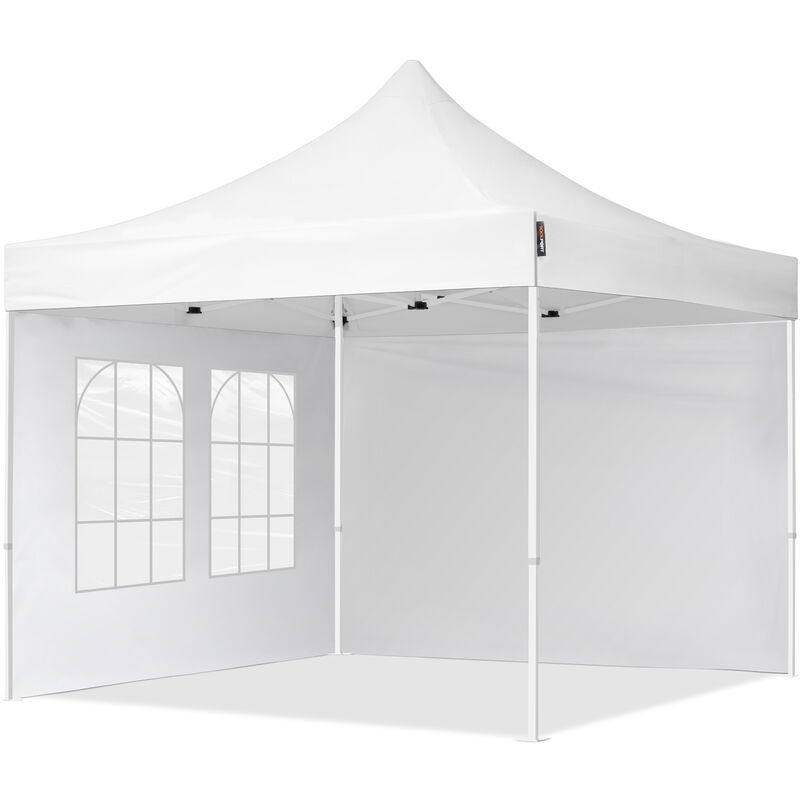 3x3 m Faltpavillon, economy Stahl 30mm, Seitenteile mit Sprossenfenstern, weiß