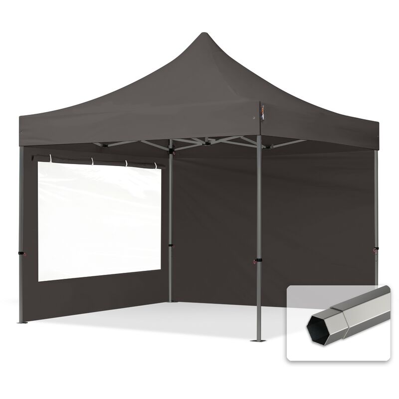 3x3 m Faltpavillon, premium Stahl 40mm, Seitenteile mit Panoramafenstern, dunkelgrau