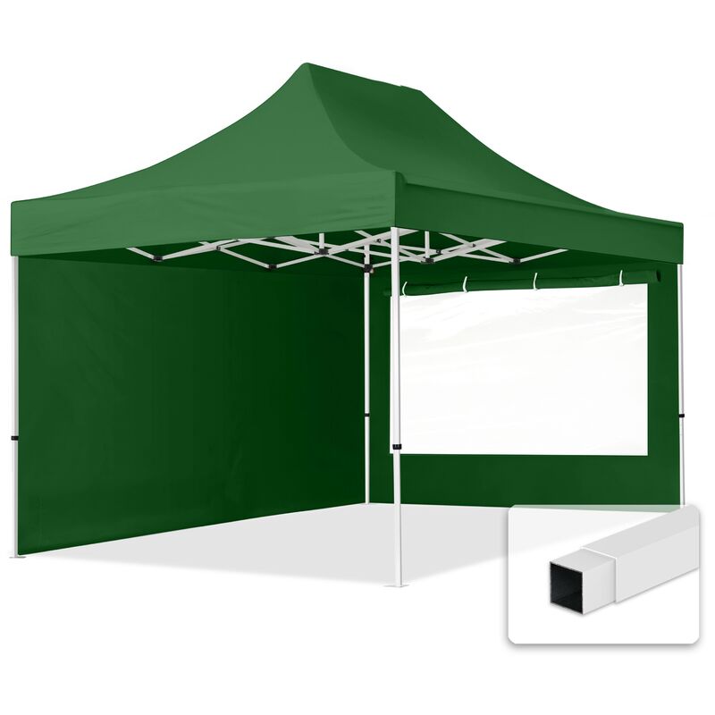 3x4,5 m Faltpavillon, economy Stahl 30mm, Seitenteile mit Panoramafenstern, dunkelgrün