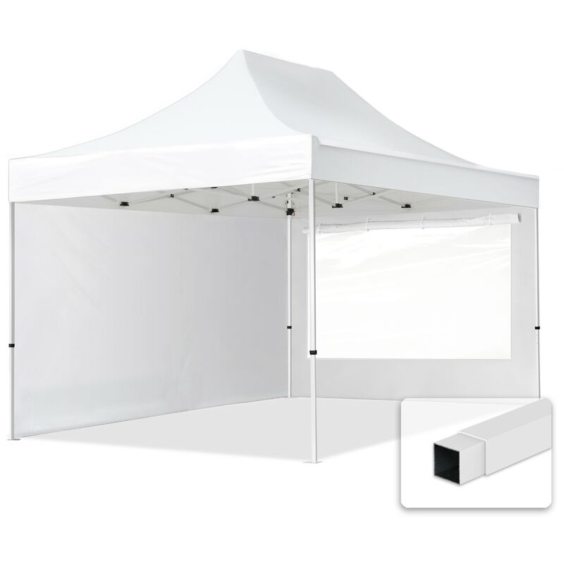 3x4,5 m Faltpavillon, economy Stahl 30mm, Seitenteile mit Panoramafenstern, weiß