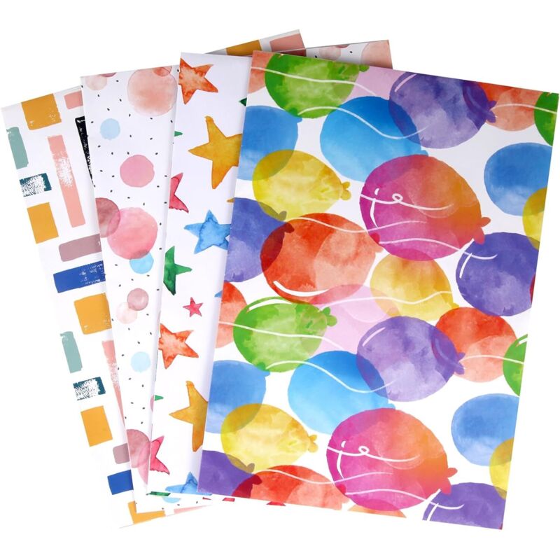 4 Blatt recycelbares Geschenkpapier – 70 × 50 cm, farbenfrohes Geschenkpapier für Geburtstage oder Partys