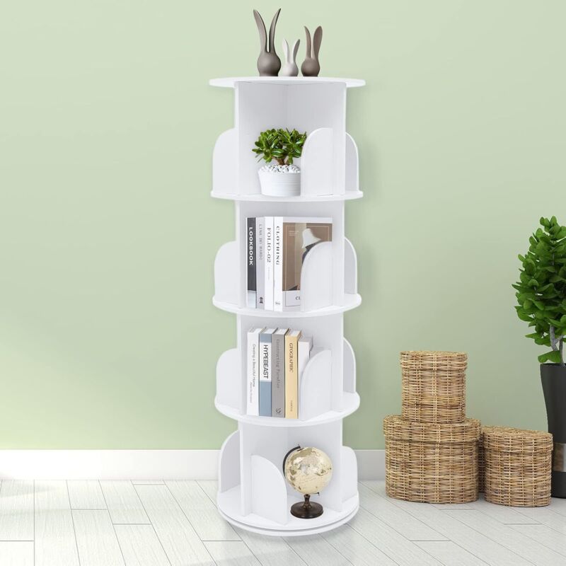 4 Ebene drehendes Bücherregal, 360 ° Bücherregal Freistehendes Lagerregel Display Rack, Multifunktionales Bücherregal Organizer für Wohnzimmer