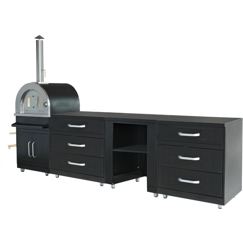 Oviala - 4-Elemente-Außenküche mit schwarzem Pizzaofen