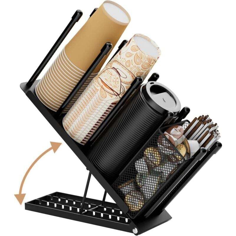 4-Fächer-Becherhalter-Organizer mit Einwegbecherspender, Aufbewahrungskorb für Kaffeepads und Strohhalme für Kaffeestationen, Bartheken, Pausenräume,