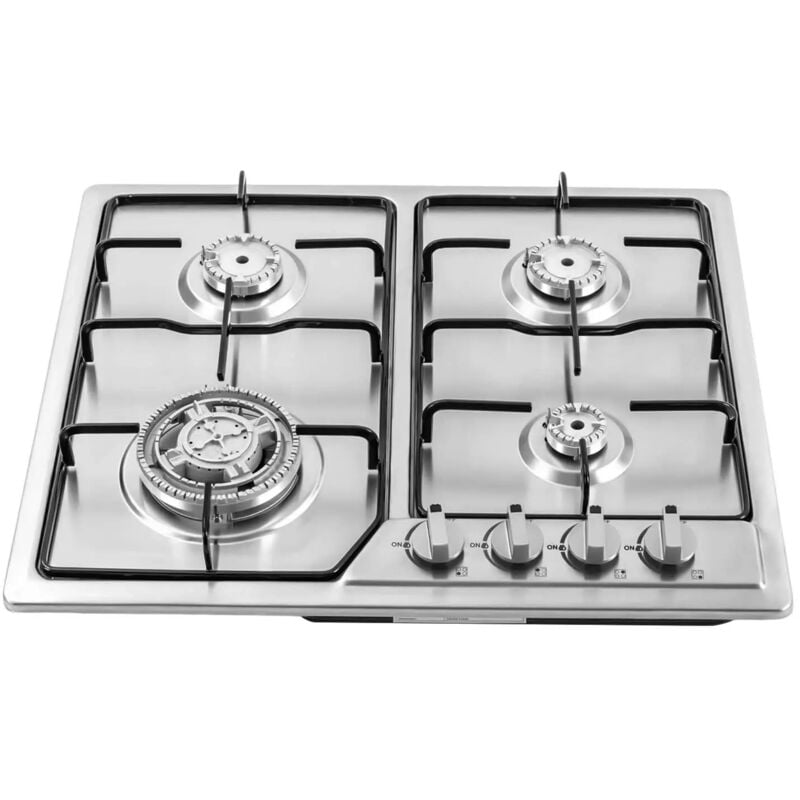 4 Flammen Gaskochfeld Edelstahl Küche Gasherd Einbauherd Kochfeld Erdgas Propangas ng/lpg 58x52cm