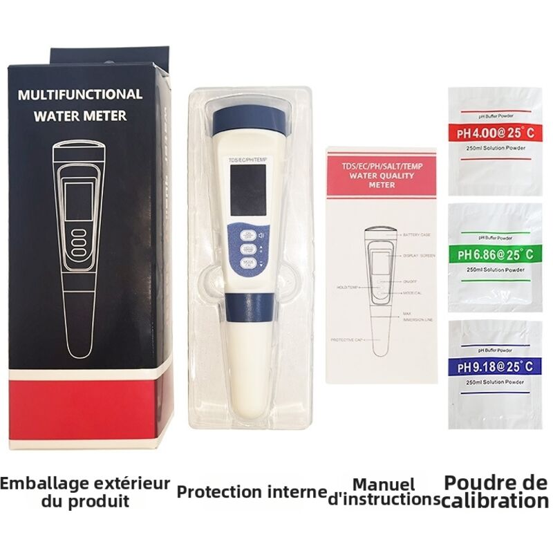 4-in-1 digitales Wasserqualitätsmessgerät für Pools und Hydrokulturen, pH/ORP/TDS/EC/Salzgehalt/Temperatur mit ORP-Kalibrierlösung für Aquarien,