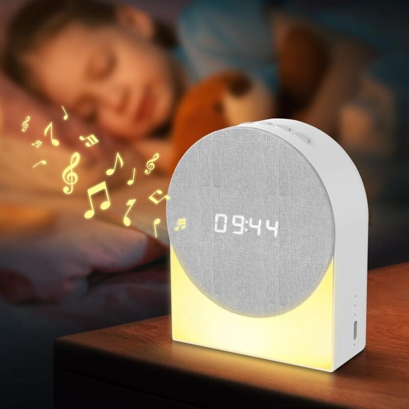 4-in-1 Digitalwecker + Weißes Rauschen + Bluetooth-Lautsprecher + Baby-Nachtlicht, Bluetooth-Lautsprecher-Wecker-Nachttischlampe, wiederaufladbar,